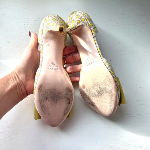 Valentino RED Daisy Floral Bow Heels Made in Italy Size 38 US 8 Yellow - Picture 8 of 13
